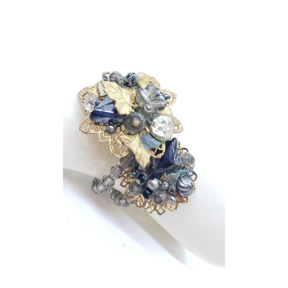 Vintage Bracelet Wrap Around Glass Bead Rhinestone Filigree Haskell Style 1950s - Picture 3 of 12